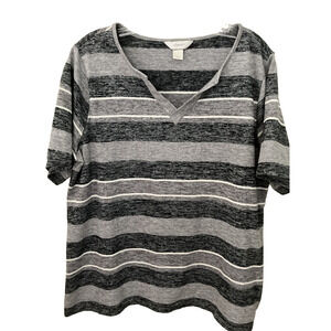C J Banks Women’s Striped Nautical Breton Top Size 14W Black Coastal Casual
